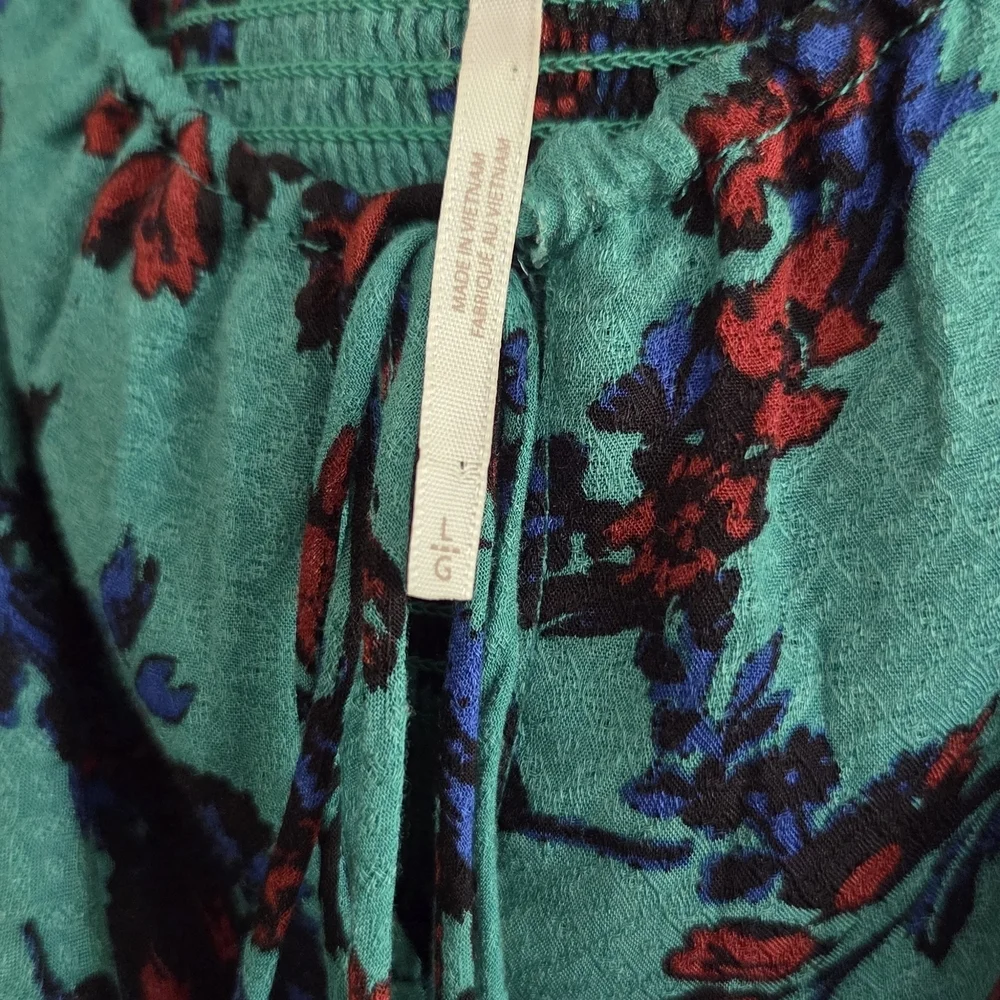 Free People Hilary Floral‎ Teal Long Sleeve Women's Top